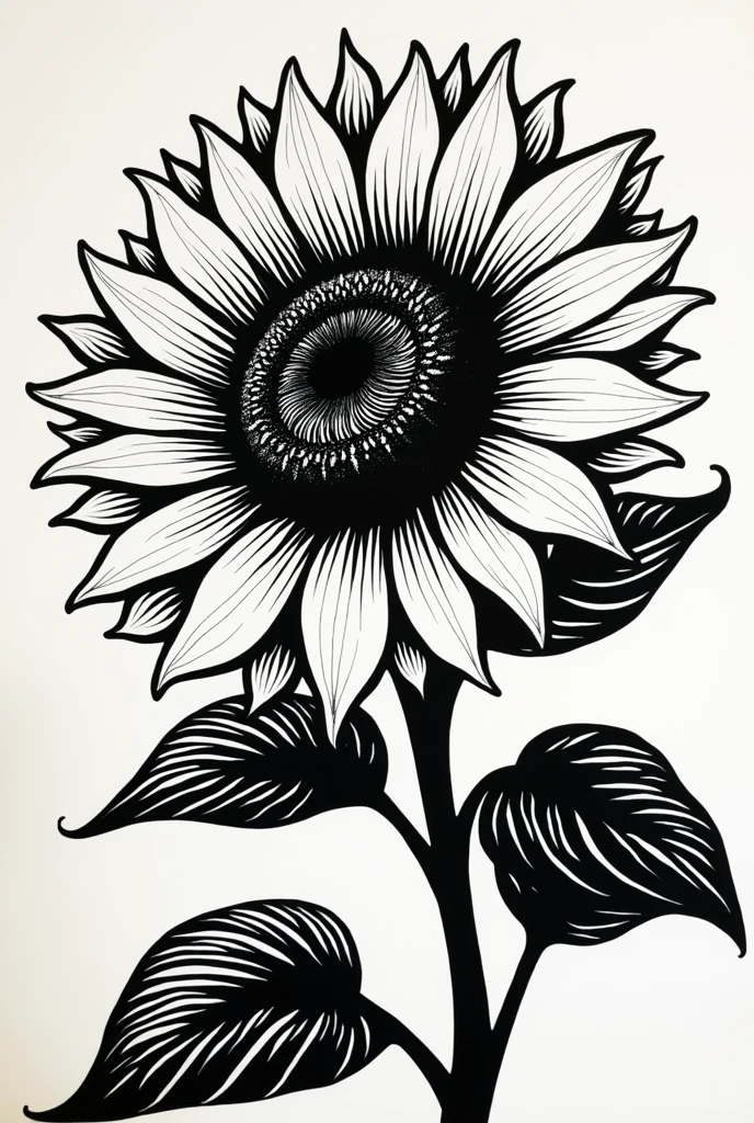 Sunflower linoprint black and white