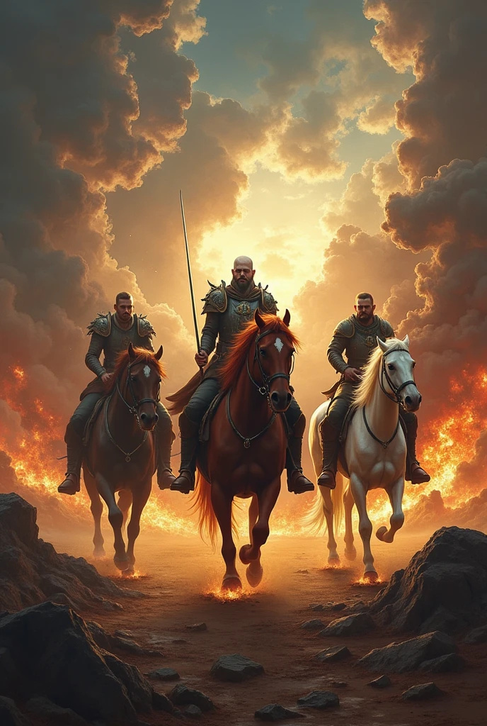 The Four Horsemen and the Disasters With the opening of the first four seals, the Horsemen of the Apocalypse have emerged, bringing conquest, karo, hunger and death. Other seals brought persecution of the faithful and natural disasters that caused panic on Earth..