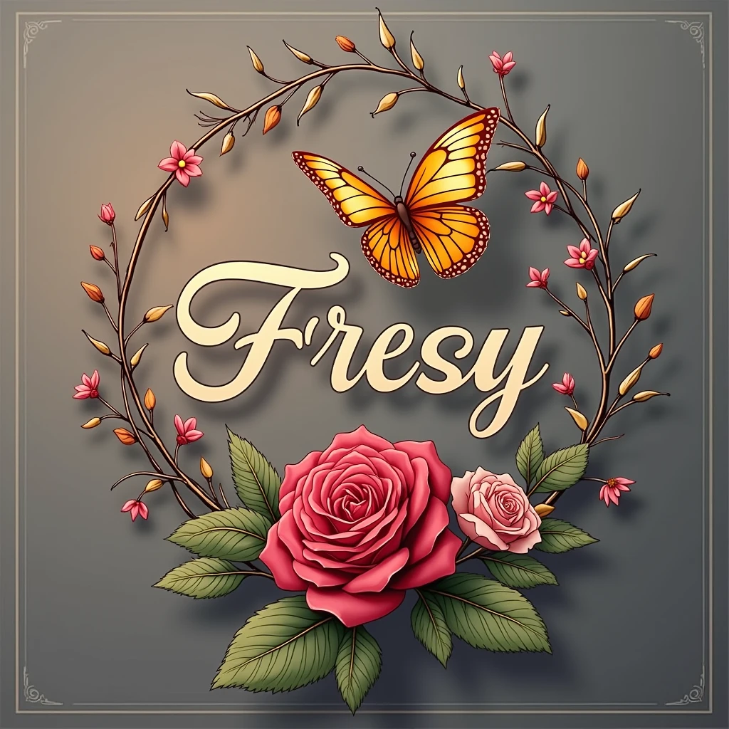 You can write the name with letters "Fressy" with a design of a rose and a butterfly 