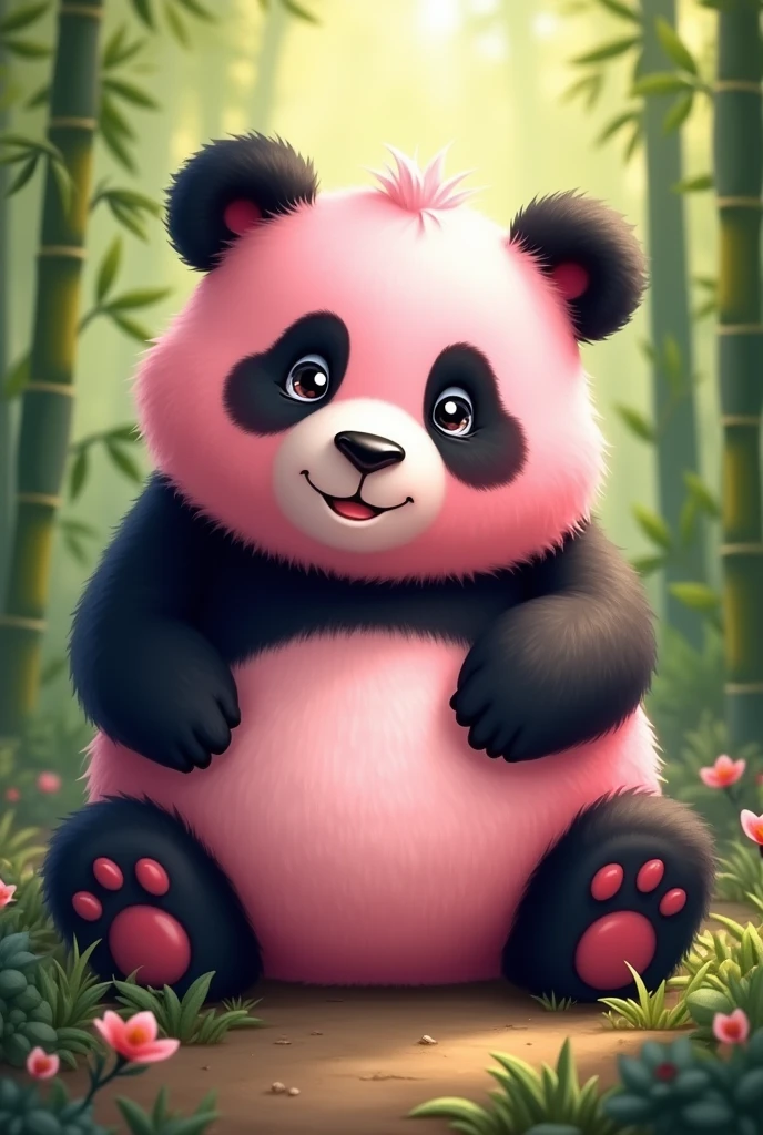 a pink and black chubby panda