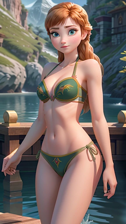 Photo of Anna of Arendelle, Anna, with medium breast, lean body, wearing bikini, looking straight to the viewers,