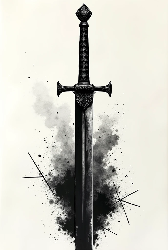 Asian sword linoprint black and white