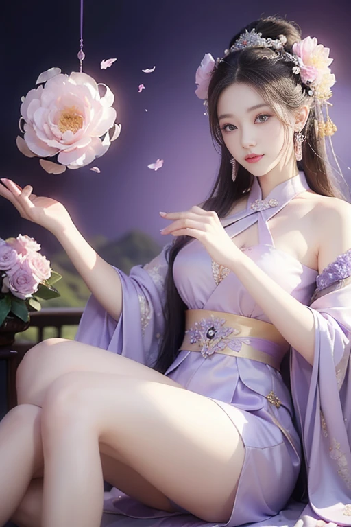 A woman in a purple dress with flowers on her head, Beautiful Fantasy Empress, ((Beautiful Fantasy Empress)), Beautiful character drawings, Inspired by Run In, Inspired by Li Mei-shu, Chinese Princess, ancient Chinese Princess, Inspired by Wu Zuoren, Inspired by Woo Bin, Queen of the Sea Mu Yanling, Yunling, Inspired by Li Tang