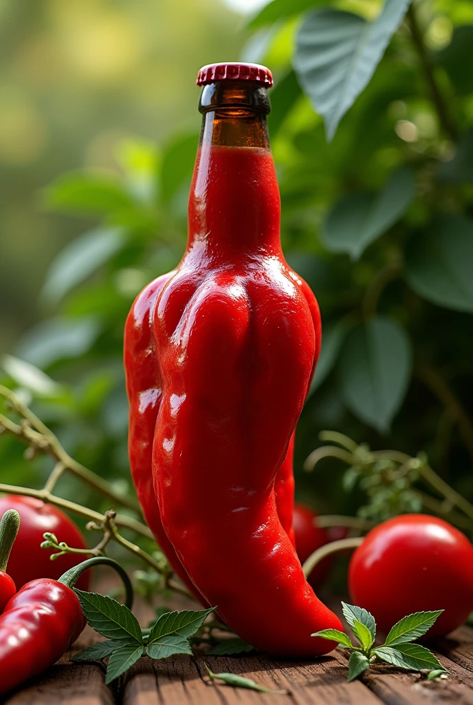 A beer bottle shaped like a chili pepper c