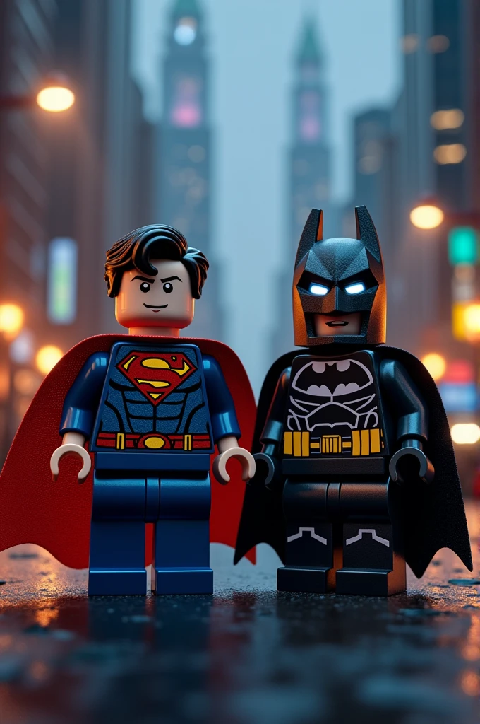 Superman and Batman in lego art, night