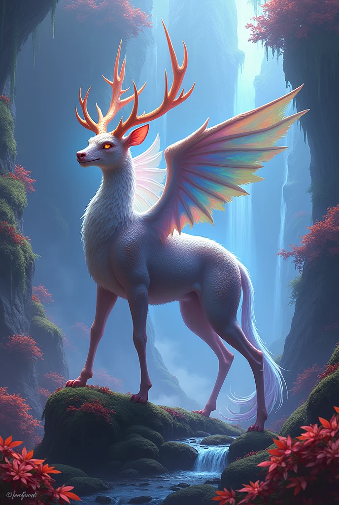 (best quality,high-rise building,masterpiece:1.2),Super fine,magical animals in the jungle,magician,Like a deer,Like a lion,have wings,Colorful feathers and wind claws,mythical story animals,Beautifully renovated,ethereal atmosphere,mesmerizing palette,Bright Eyes,The presence of majesty,Unique and intricate patterns,Extraordinary ability,Hidden in the mysterious forest,Cast spells,nature guardian,fly over the stars,Legend has it that it will bring good luck and wealth,令人着迷的transfer,Inspired by legendary stories,Awesome beauty,otherworldly presence,transfer:1.1。