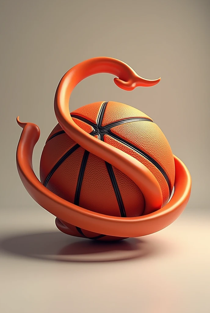 create an image of a basketball, around the ball, draw a letter "s" cursive that winds and curls elegantly around it. the "s" must have a fluid and dynamic style, as if it were moving. The background should be simple so that the main focus is on the ball and the letter. "s".