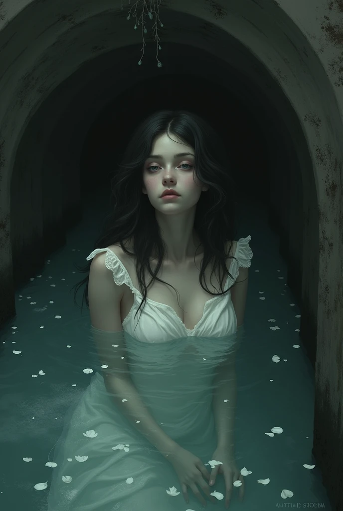 Realistic gothic digital art portrait with water