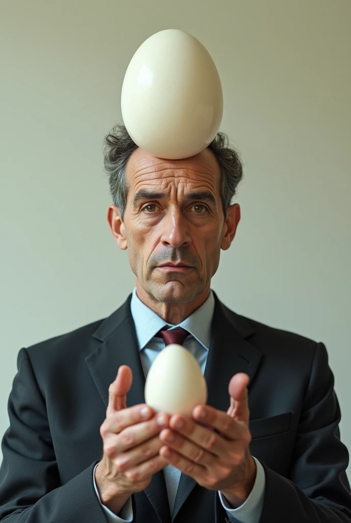 Jordan Peterson holding an egg while wearing an egg