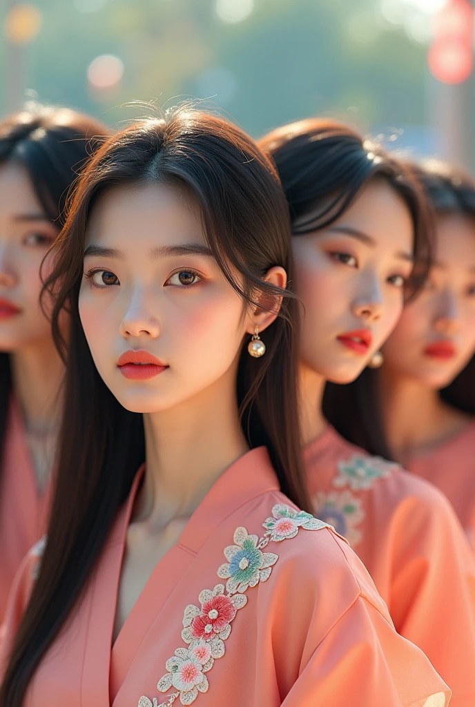Create a group of Korean girls wearing