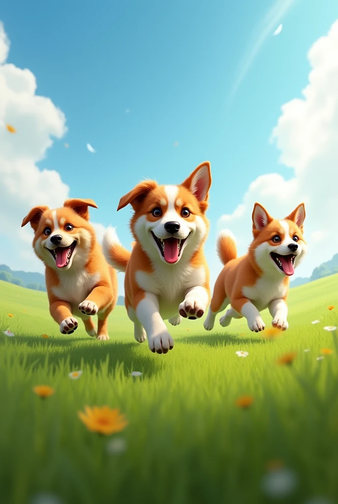 A dog chasing a dog chasing another dog in circles