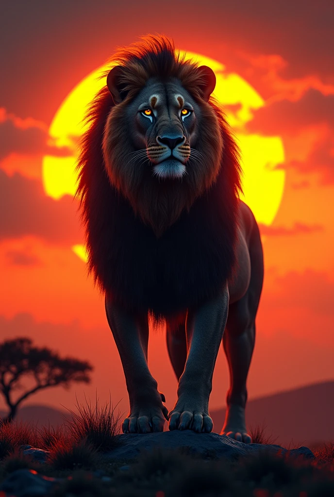 roaring black lion sunset