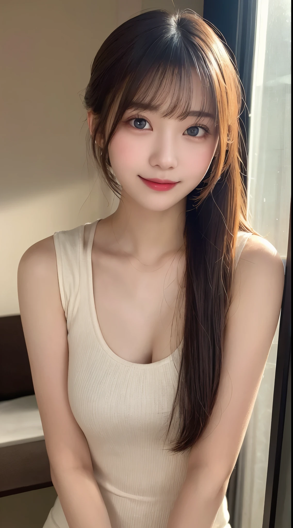 Tabletop, Highest quality, shape, Very detailed, finely, High resolution, 8k wallpaper, 完璧なダイナミックな構shape, Beautiful and detailed, Straight hair, Small breasts, Natural color lip, Random sexy poses,smile,20-year-old girl、Midnight、美しくDetailed face、Perfect and beautiful face,Big eyes、RAW Photos、Feminine pose expressed with the whole body、Beautiful and detailed、Small face、Beautiful Duplex、Slim face and figure,Beautiful golden ratio face,Twin ponytail,Bright expression,A shoot that focuses on beautiful legs、 (Get closer to the face, Make your face bigger, Face Focus:1.0), break, (masterpiece, Highest quality, Very detailed, Detailed face, 8k)、Actual Photos、Perfect and beautiful face、Blur the background、smile