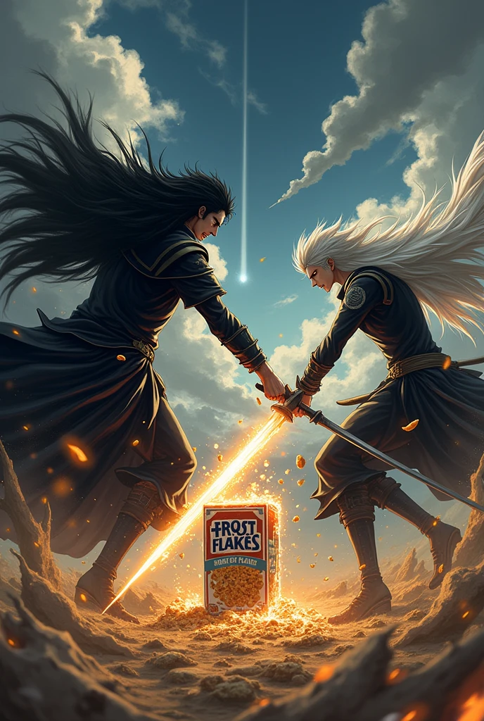 Kenpachi zaraki and byakuya kuchiki fighting over frosted flakes