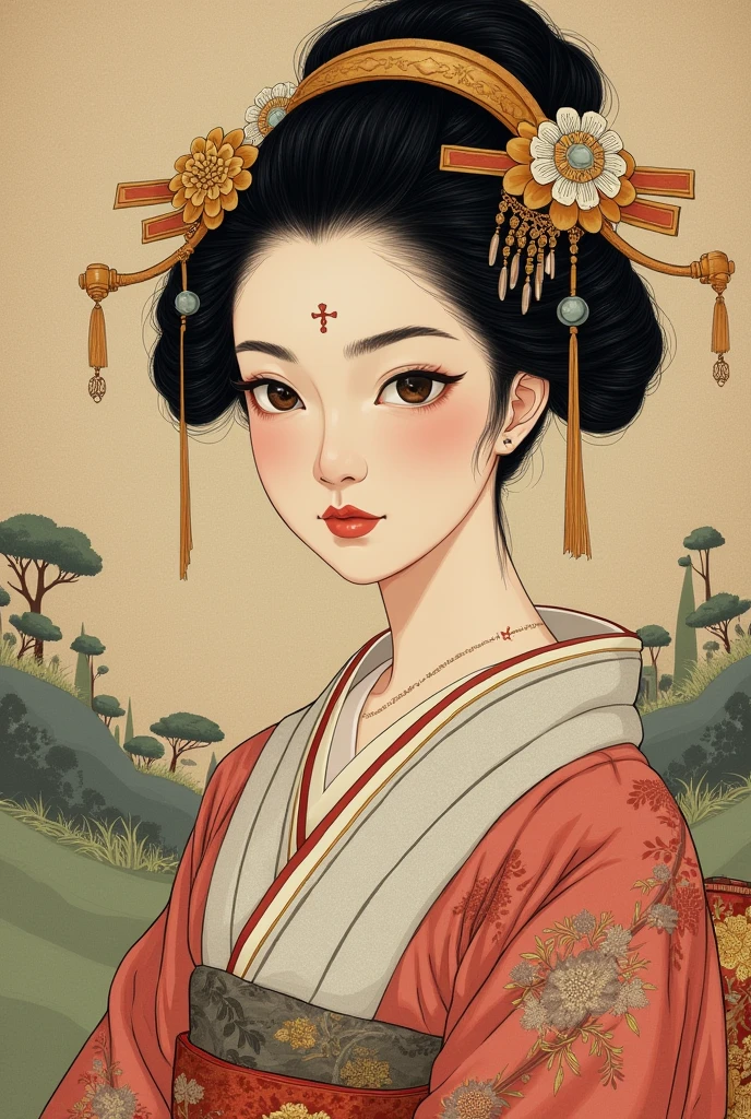20 year old Japanese girl with a scar on her forehead, about to get married in the year 1800