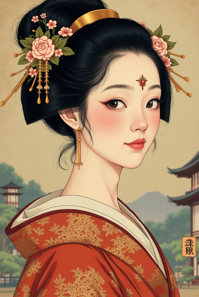 20 year old Japanese girl with a scar on her forehead, about to get married in the year 1800