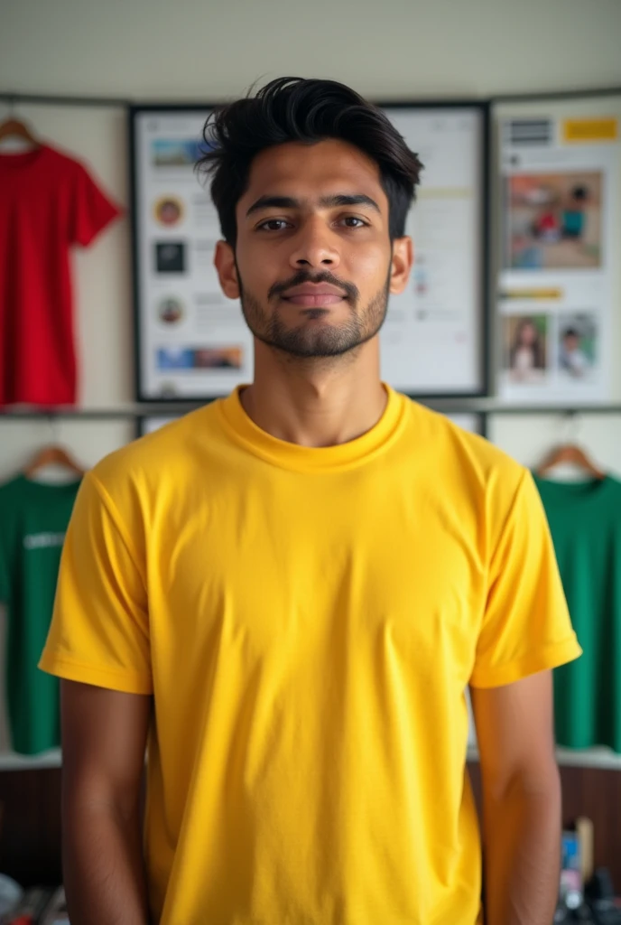 Yellow tee shirt 18 years men old.. Background image Facebook content creating..  Facebook thumbnail.. 
In Bangladesh red and green tee shirt