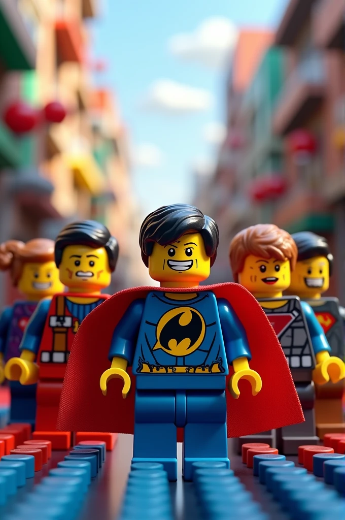 create the cover of the album NOT ALL HEROES WEAR CAPES in lego version