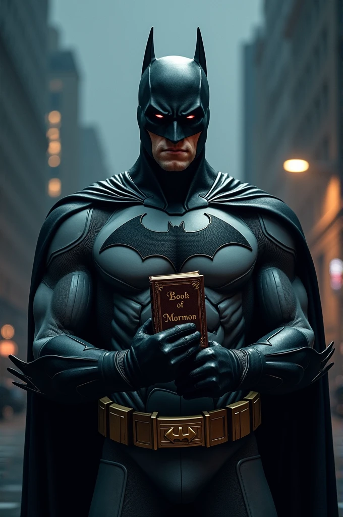 Batman holding a book of mormon