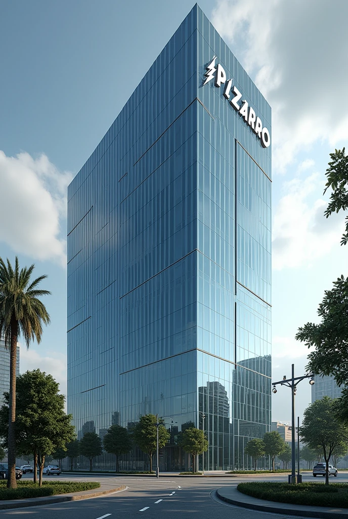 Imagine a hyperrealistic background of an electric company called PizarroElectric, 