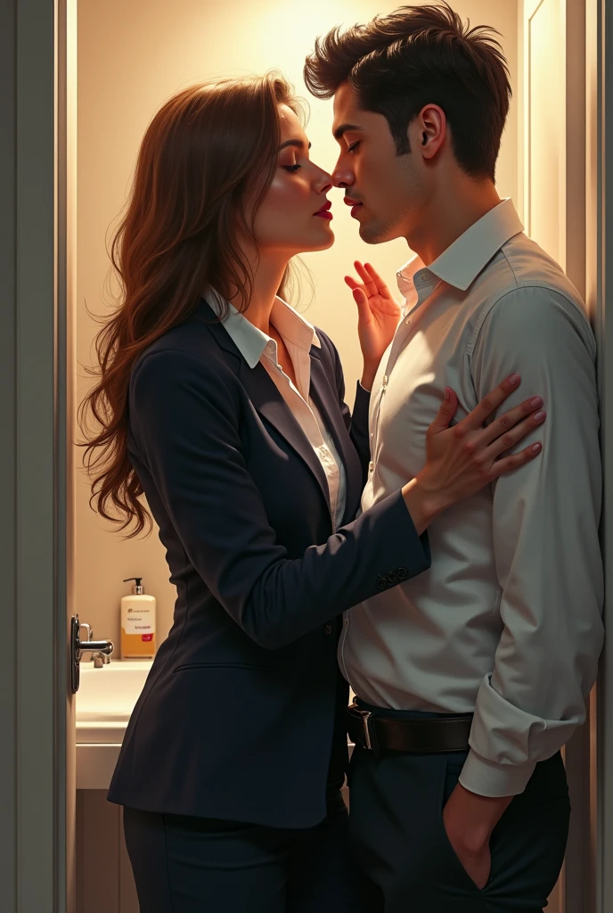 Couple peeing, woman accountant and man network technician