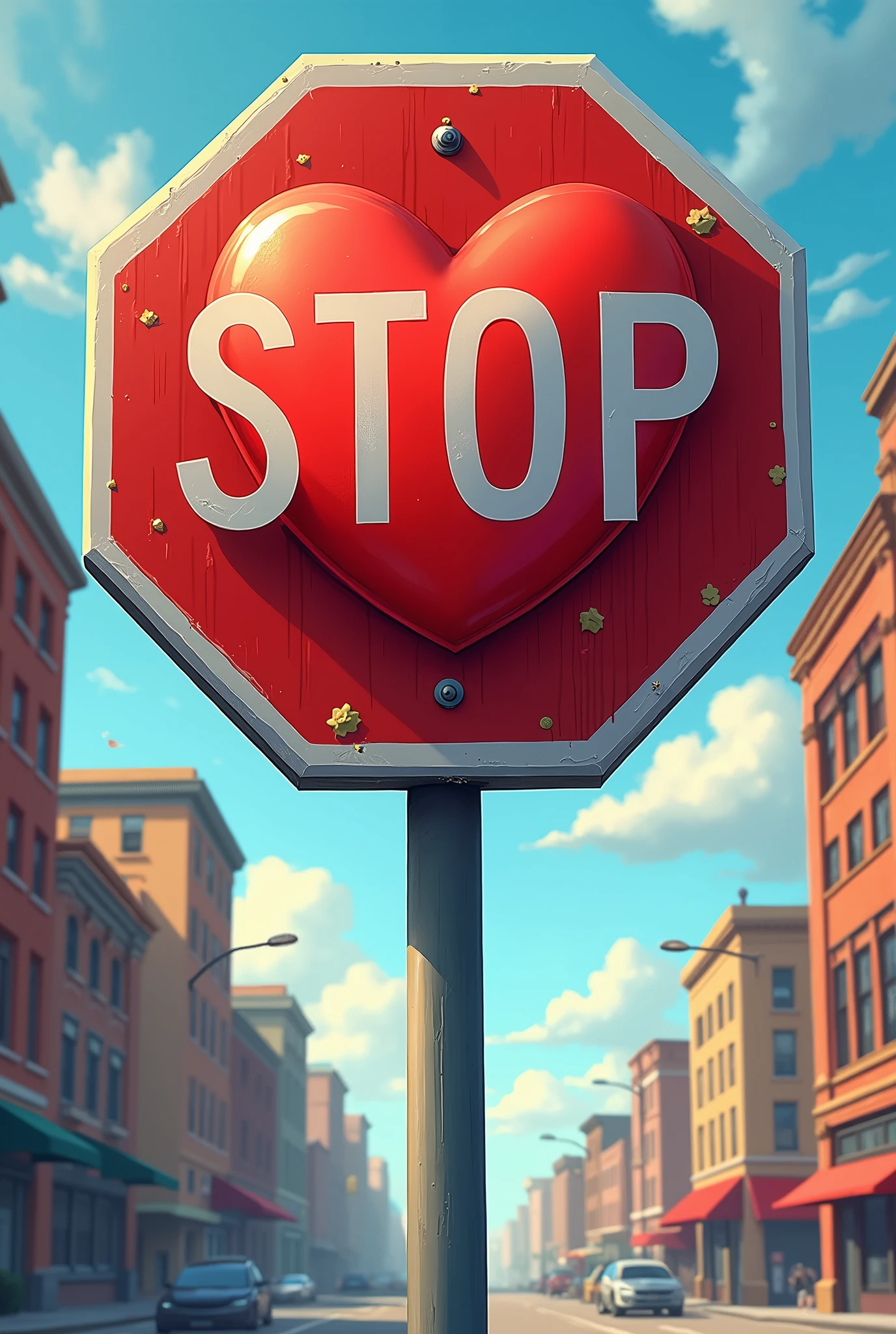 A stop sign with a heart in the middle