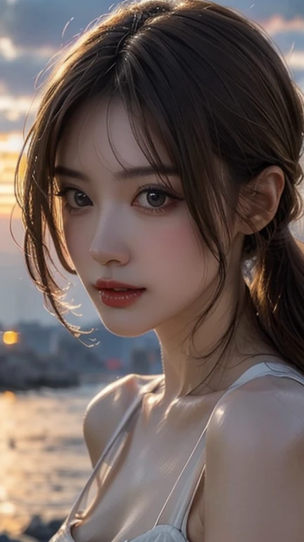 Highest quality, shape, Very detailed, In detail, High resolution, 8k wallpaper, Perfect dynamic composition, Beautiful attention to detail, woman&#39;s fashion summer,Short Bob Hair,Small Breasts Natural Color Lip, Bold sexy pose,smile,Harajuku、20-year-old girl、cute、sexy shot looking at camera

