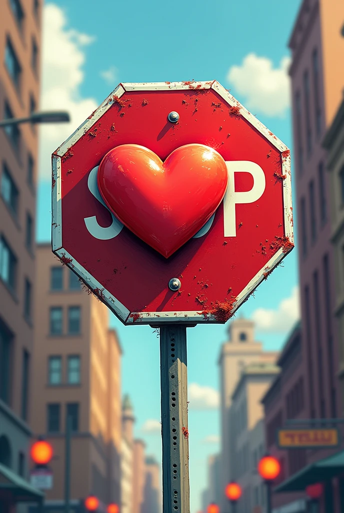 A stop sign with a heart in the middle