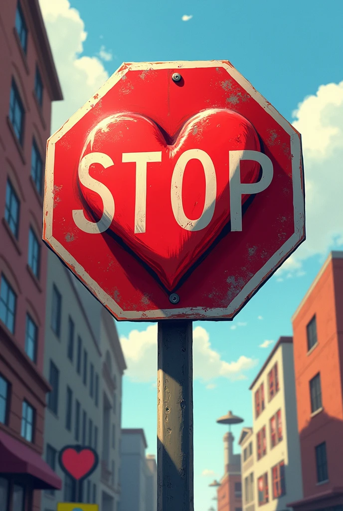 A stop sign with a heart in the middle