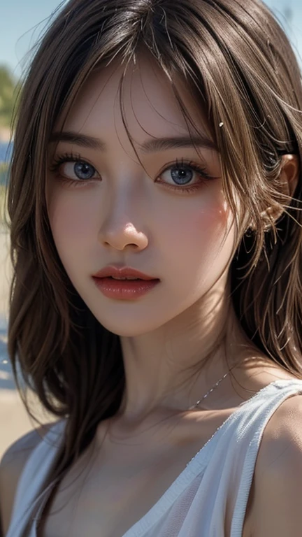 Highest quality, shape, Very detailed, In detail, High resolution, 8k wallpaper, Perfect dynamic composition, Beautiful attention to detail, woman's fashion summer,Short Bob Hair,Small Breasts Natural Color Lip, Bold sexy pose,smile,Harajuku、20-year-old girl、cute、sexy shot looking at camera
