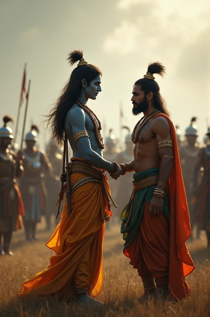 Sri krishna guided with arjuna back ground army war blur
