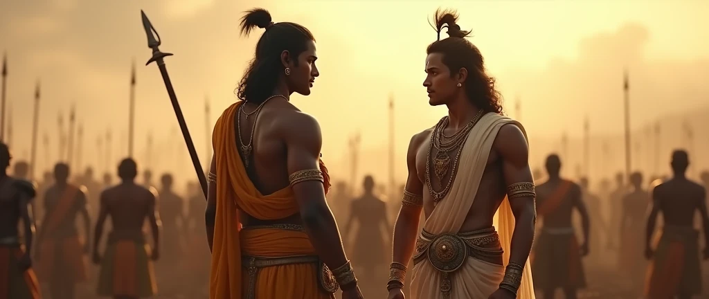 Sri krishna guided with arjuna back ground army war blur