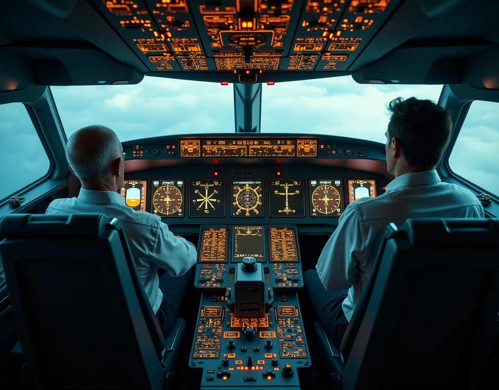 Pilots slumped in their seats, with the control panel showing signs of failure. Pilots must be visibly pale-faced and disoriented., with the cabin disorganized and warning lights on. Show dashboard with multiple blinking indicators and unresponsive buttons. (extremely detailed CG unit 8K wallpaper, Artwork, best quality, ultra-detailed, hdr:1.2)