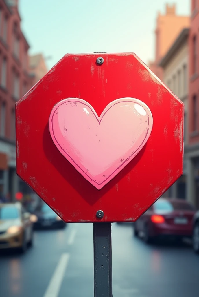A stop sign with a heart on it