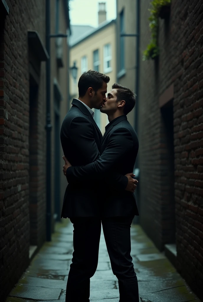 David dy/The face looks like Henry Cavill., And Kellan Lutz/Looks like Paul Walker, Standing in a dark alley in London, Kiss each other
