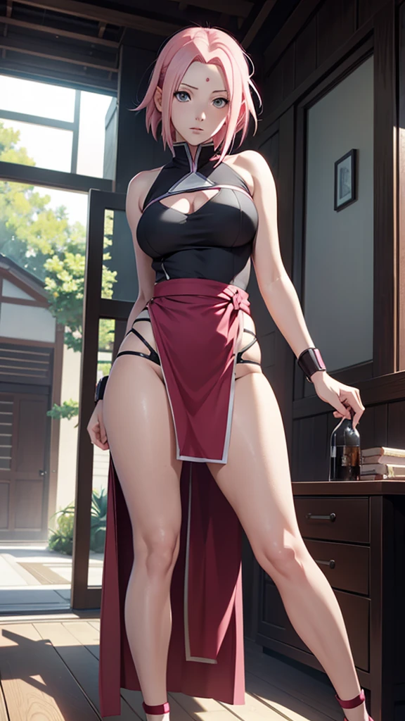 medium breasts, best quality, masterpiece,1girl, yuzuriha_(jigokuraku), purple hair, brown eyes, ninja, open clothes, cleavage, , topknot, japanese exterior, temple, sengoku period town, town, from below, spread legs, not wearing clothes, naked, vagina, pussy, best quality,sfw