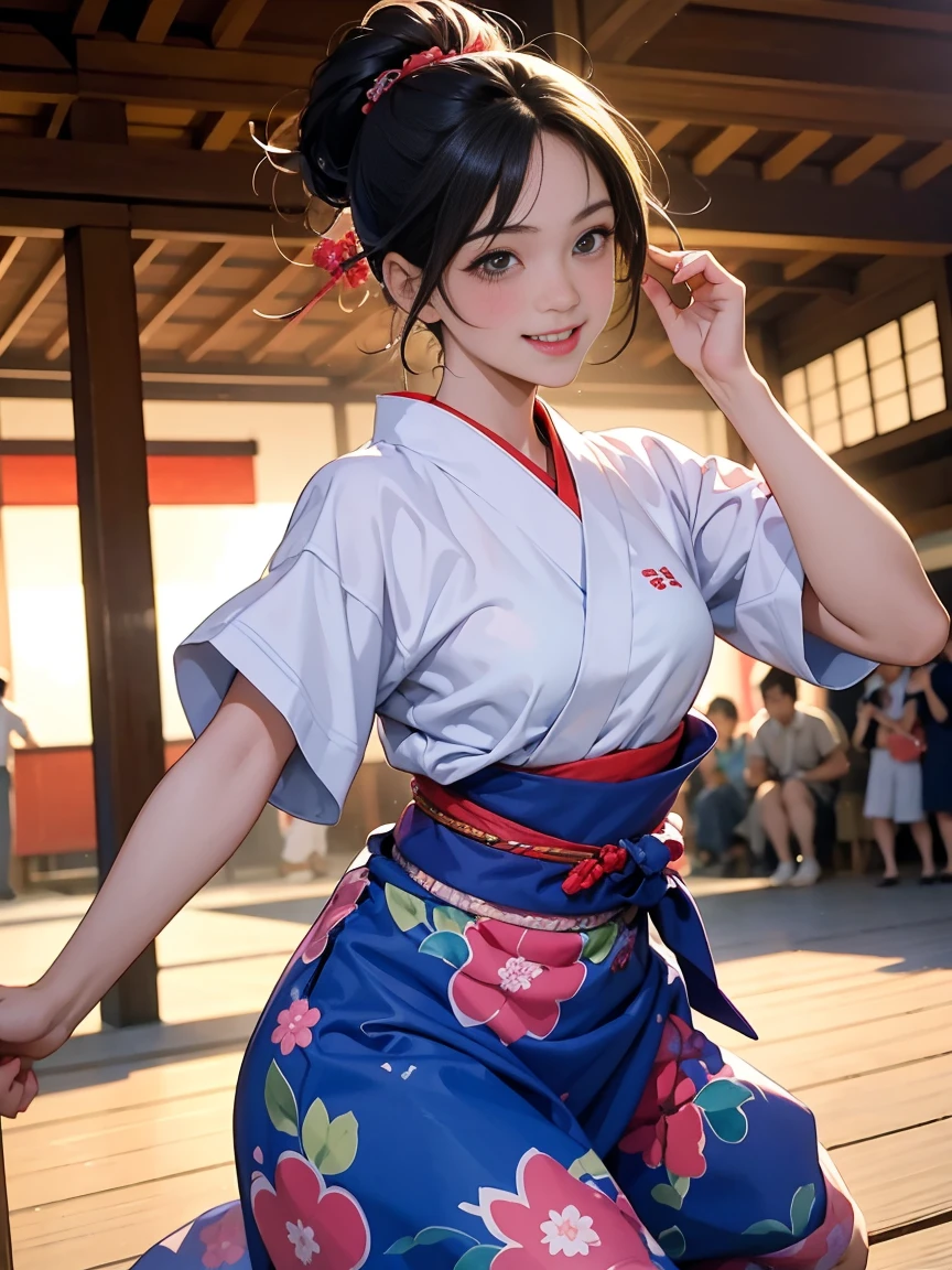 (Japan Bon Odori,最高masterpiece,Highest quality), Hot August,Bright vibrant anime art,People of all ages and genders dance and dance,  Dancing in yukata,Dancing with laughter,  Men and women, let&#39;s dance in a circle, dancing hero,Laugh Laugh,Dance Dance,Dancing in the square,Tokyo Marunouchi Station Square,masterpiece,Highest quality,High resolution,