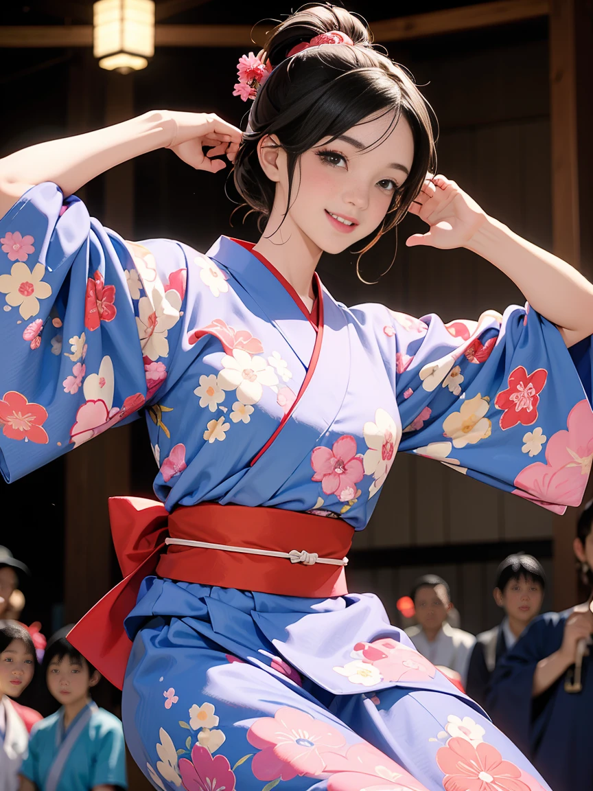 (Japan Bon Odori,最高masterpiece,Highest quality), Hot August,Bright vibrant anime art,People of all ages and genders dance and dance, Dancing in yukata,Dancing with laughter, Men and women, let's dance in a circle, dancing hero,Laugh Laugh,Dance Dance,Dancing in the square,Tokyo Marunouchi Station Square,masterpiece,Highest quality,High resolution,