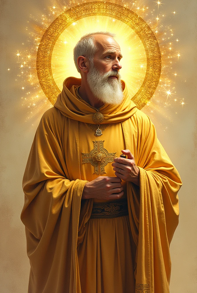 A golden Saint Benedict T-shirt