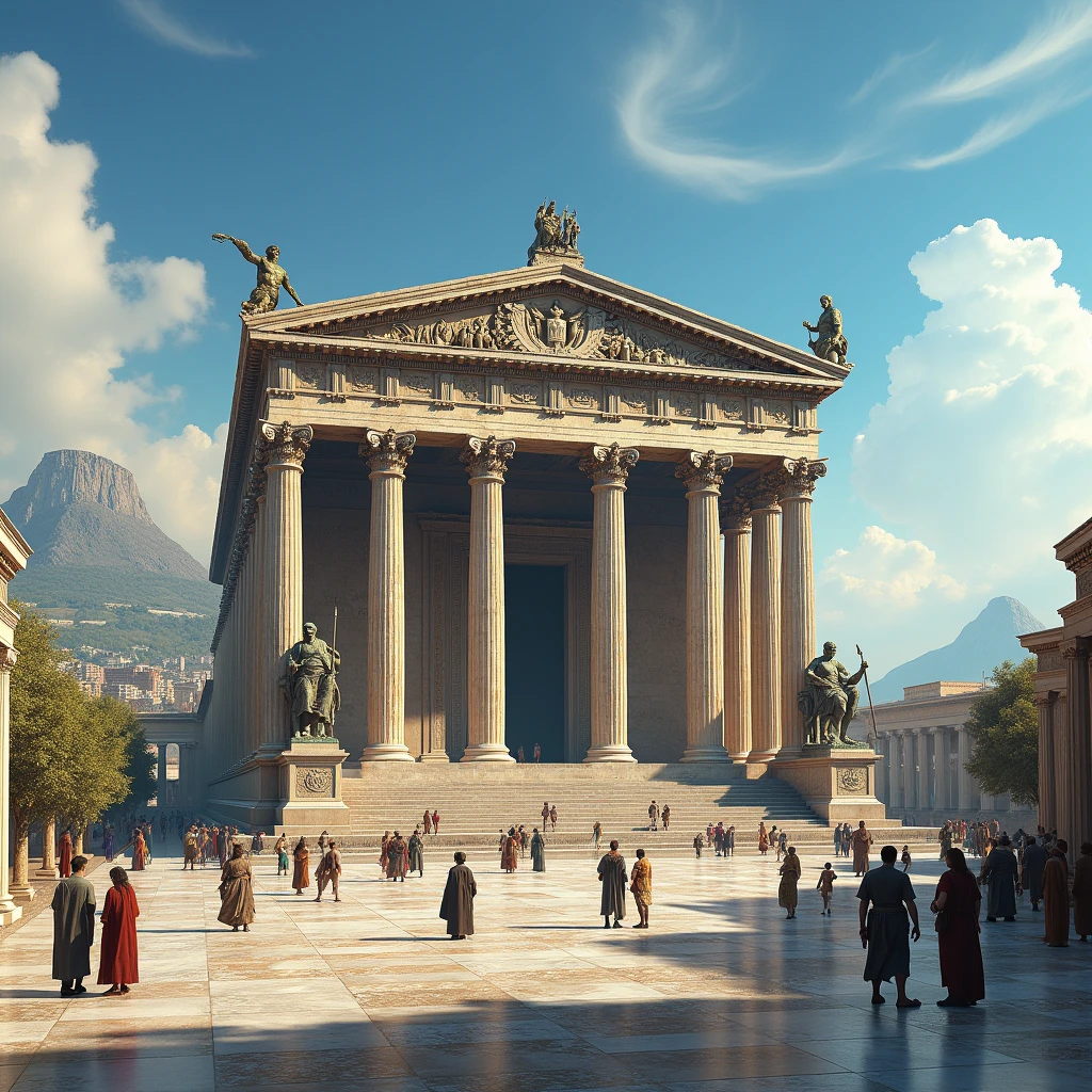 "A realistic image of a gigantic temple to Jupiter in Ancient Athens" (realistic image)