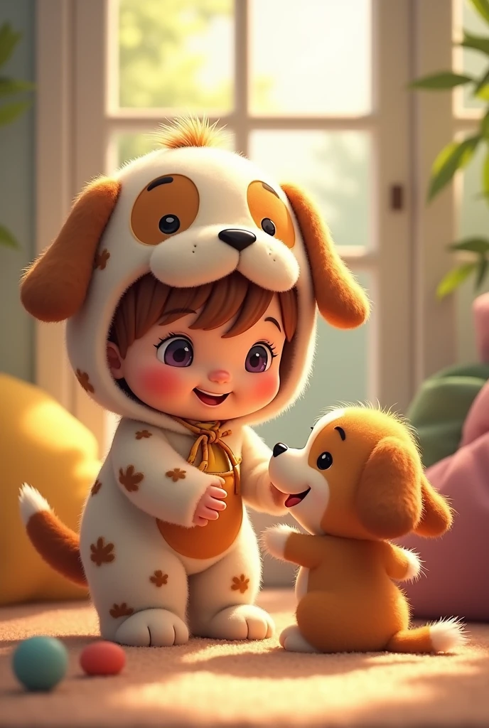  child with cute dog clothes and feet
