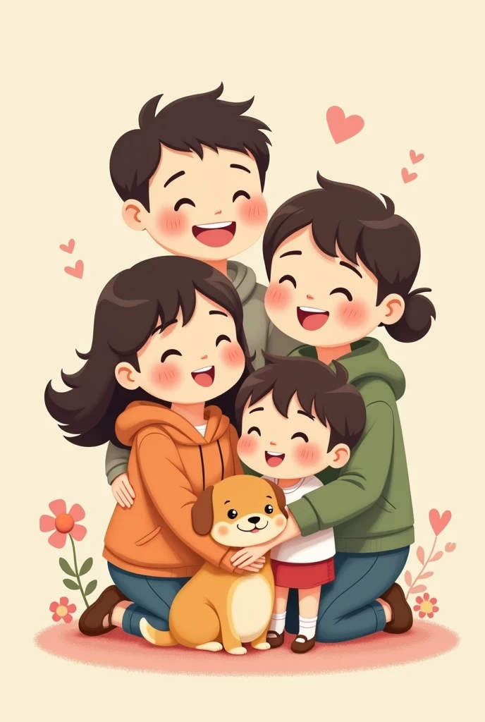 family with brother sister mom and dad with dog kawaii