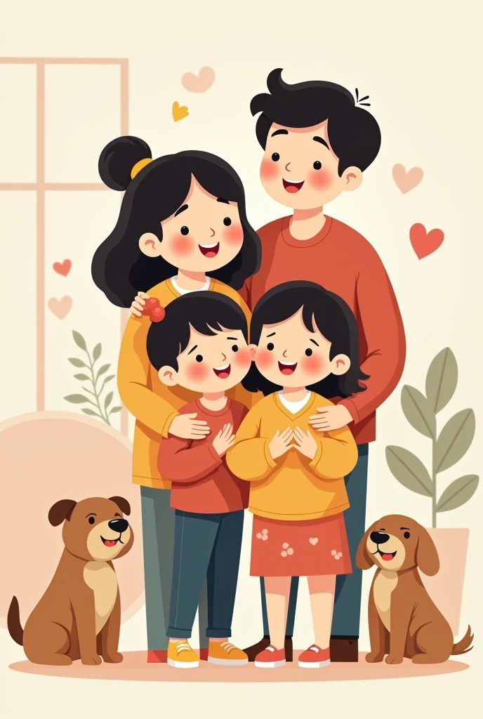 family with brother sister mom and dad with dog kawaii