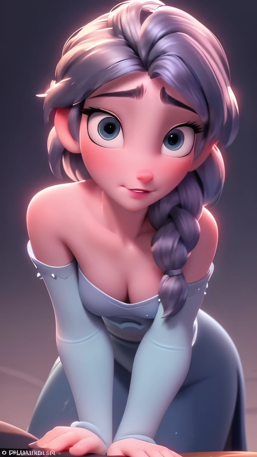 Elsa, (perky breasts), (((small breasts))), smirk:1.2, beautiful blue eyes, (perfect iris’s), depth of colour to her eyes, blonde hair, long hair, braid, full lips, blush, naked, she is showing her vagina, depth of field, bokeh, (special attention to skin detail: 1.2), masterpiece, best quality, ultra-detailed, ultra-HD, photorealistic, cinematic, ((mid camera shot)), sensual pose, alluring, nipples:1.4, looking up at camera, closeup on her face, her cheeks are blushed, 2, she is on her knees, eye contact:1.4, high angle:1.5, ((closeup on face)), perfect face, (((visible breasts))) bokeh everything other than her perfect face, location is Arendelle in winter, ice castle