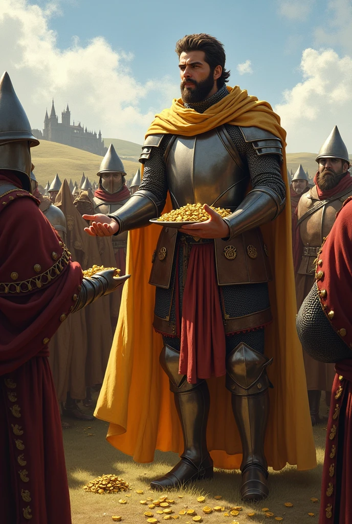 In medieval times, a knight handed out small bags of gold to his troops. 

