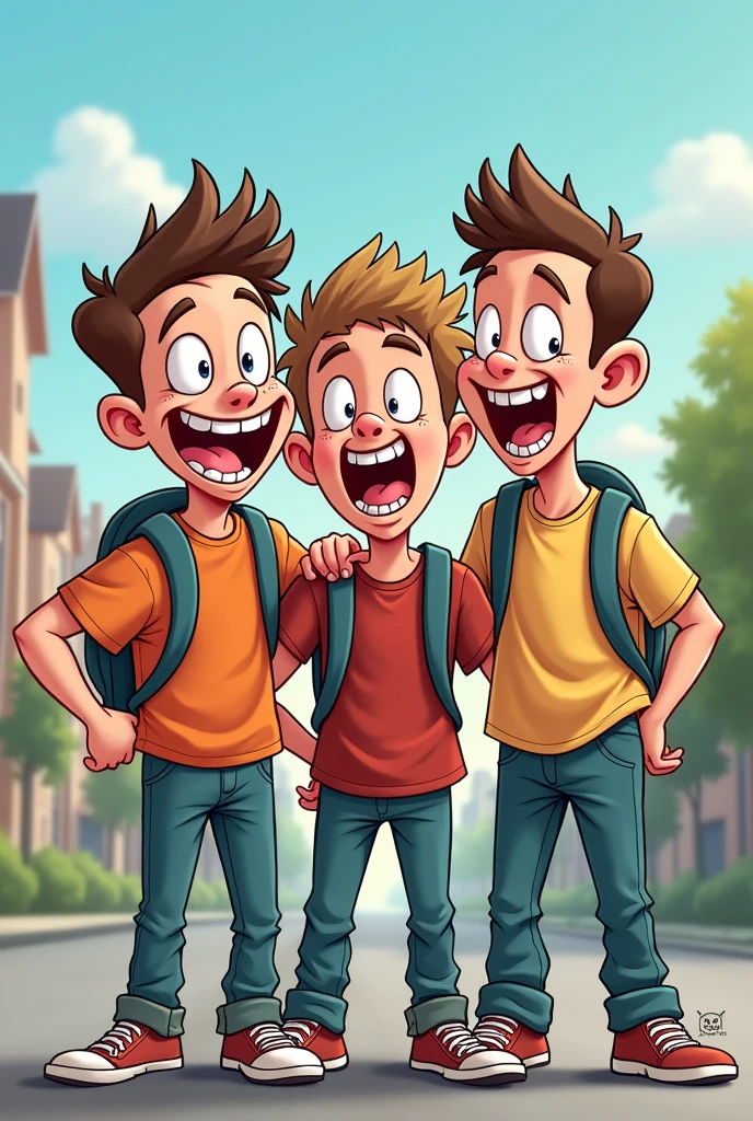 create 3 idiot TEENAGE boys