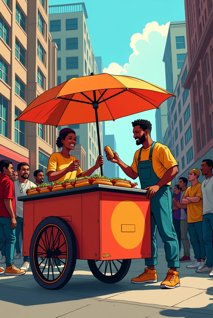 Black man selling hot dot comic
