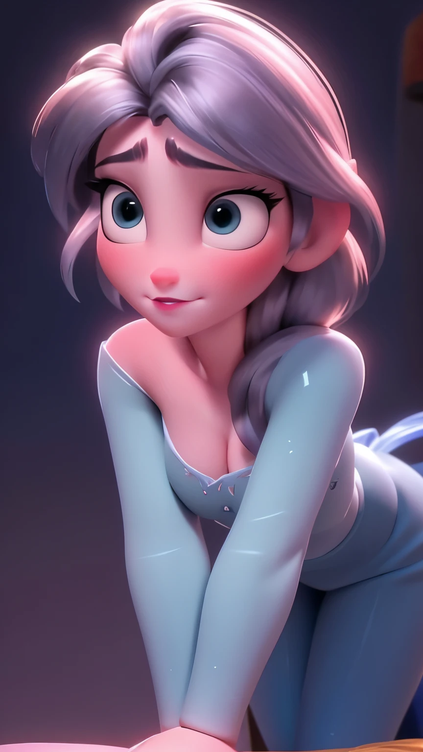 Elsa, (perky breasts), (((small breasts))), smirk:1.2, beautiful blue eyes, (perfect iris’s), depth of colour to her eyes, blonde hair, long hair, braid, full lips, blush, naked, she is showing her vagina, depth of field, bokeh, (special attention to skin detail: 1.2), masterpiece, best quality, ultra-detailed, ultra-HD, photorealistic, cinematic, ((mid camera shot)), sensual pose, alluring, nipples:1.4, looking up at camera, closeup on her face, her cheeks are blushed, 2, she is on her knees, eye contact:1.4, high angle:1.5, ((closeup on face)), perfect face, (((visible breasts))) bokeh everything other than her perfect face, location is Arendelle in winter, ice castle