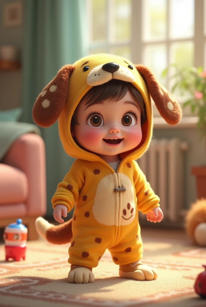  child in dog clothes  