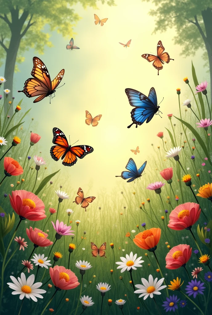 wild flowers and butterflies
